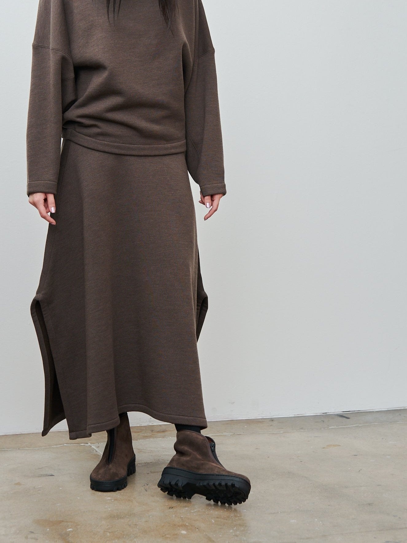 Midi Length Skirt - Dark Brown Melange - 7