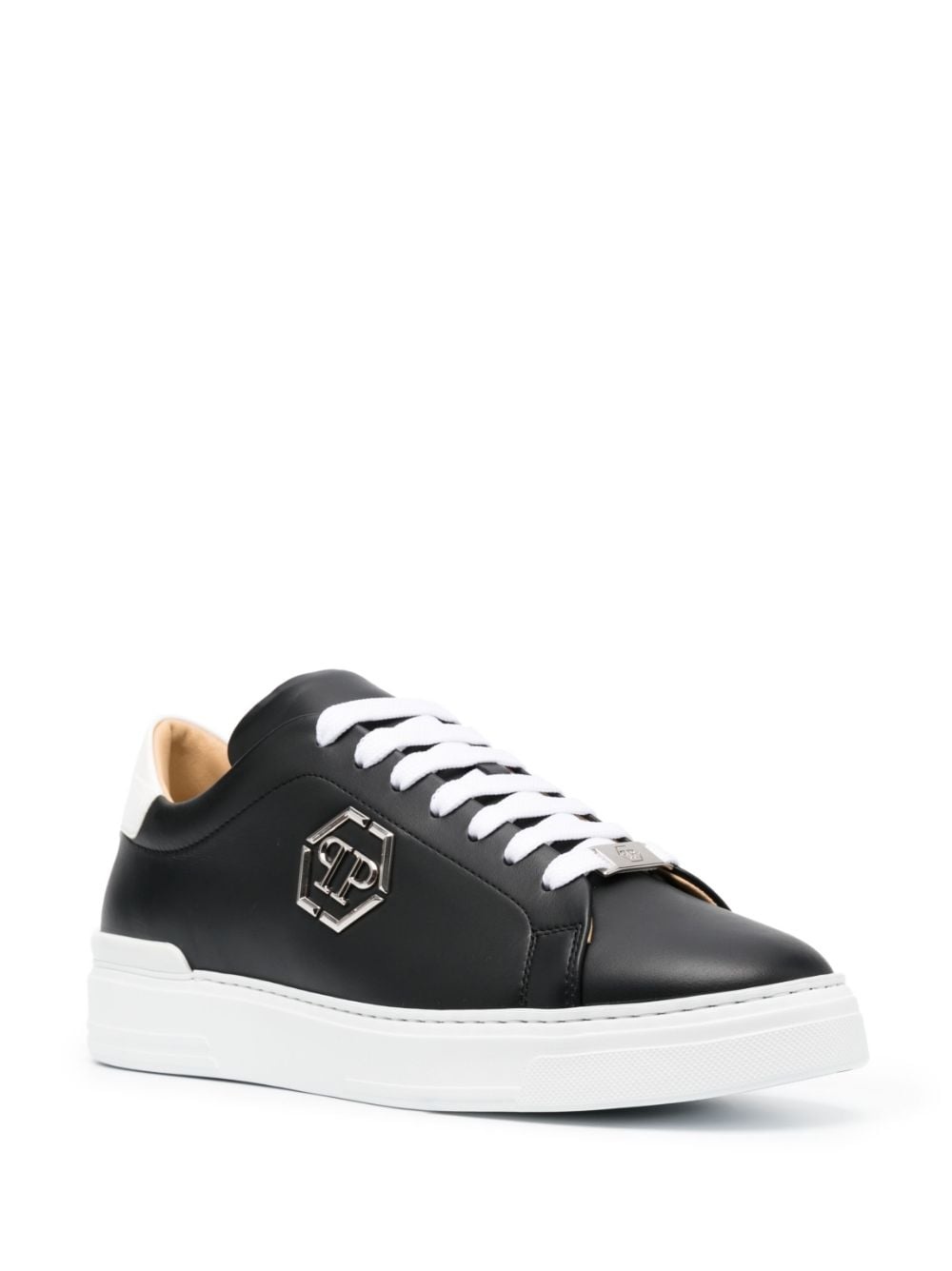 logo-plaque two-tone leather sneakers - 2