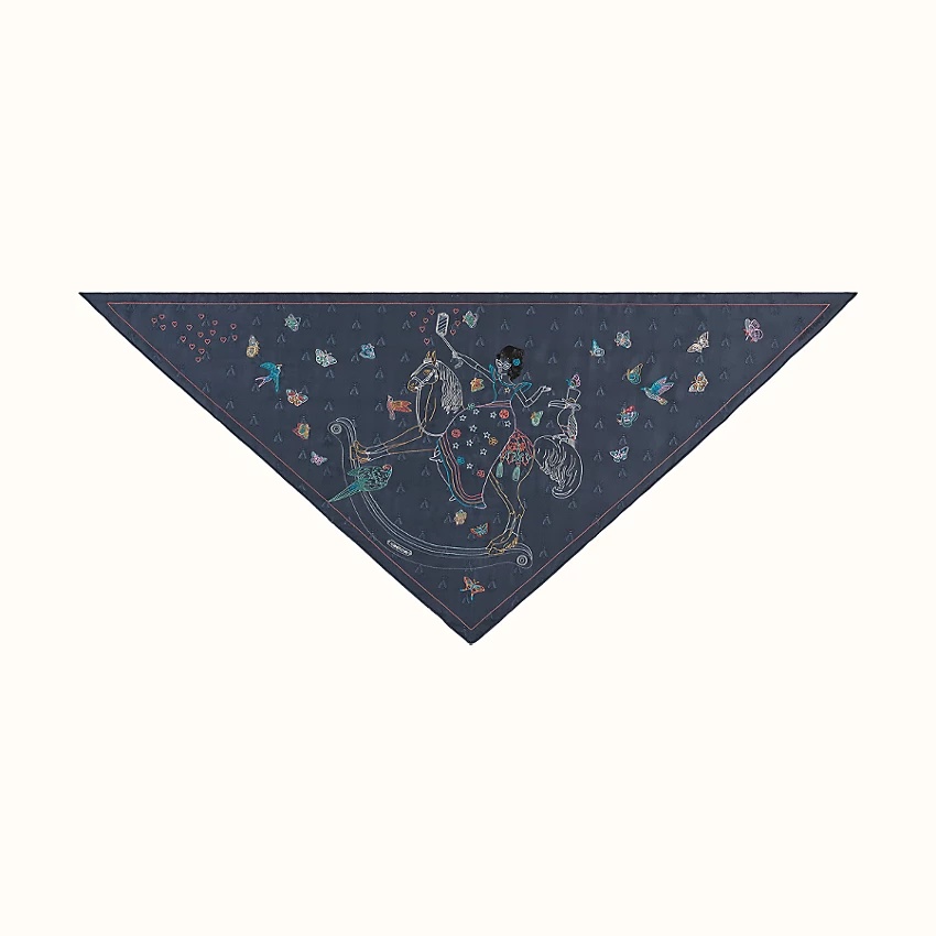 Hermes Story embroidered triangle scarf - 2