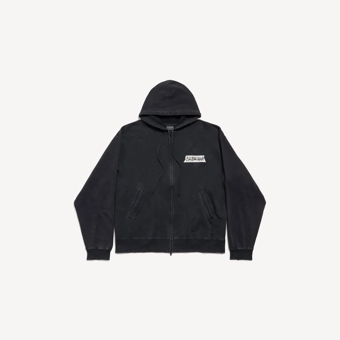 Men's Masking Tape Oversized Zip-up Hoodie in Faded Black - 1