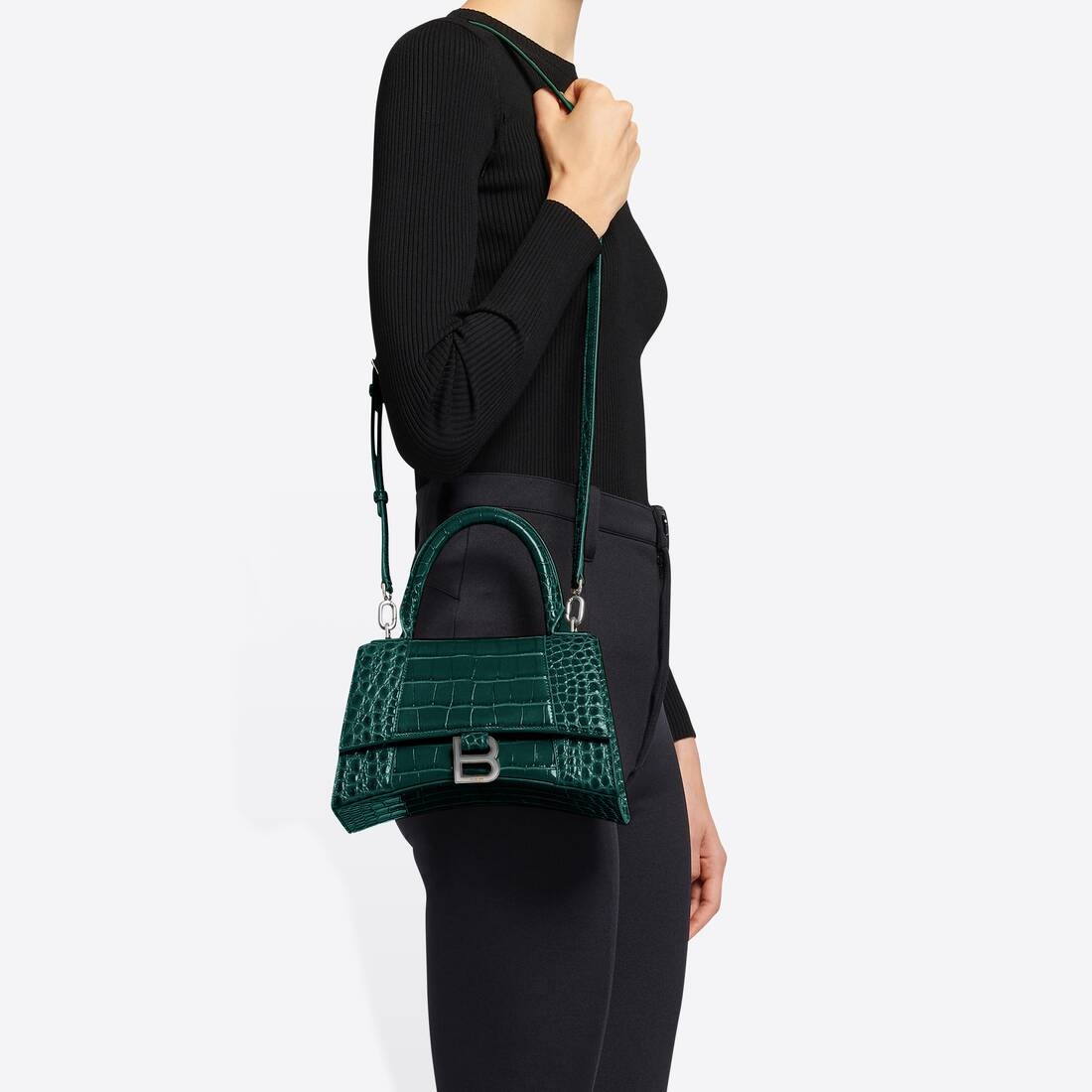 Women's Hourglass Small Handbag in Dark Green - 6