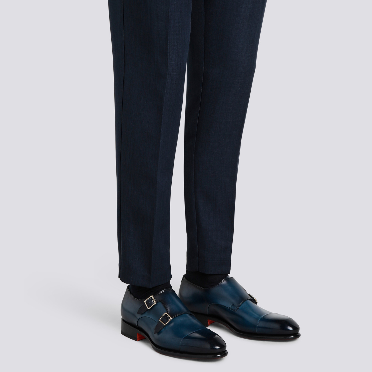 Men's blue leather double-buckle shoe - 2