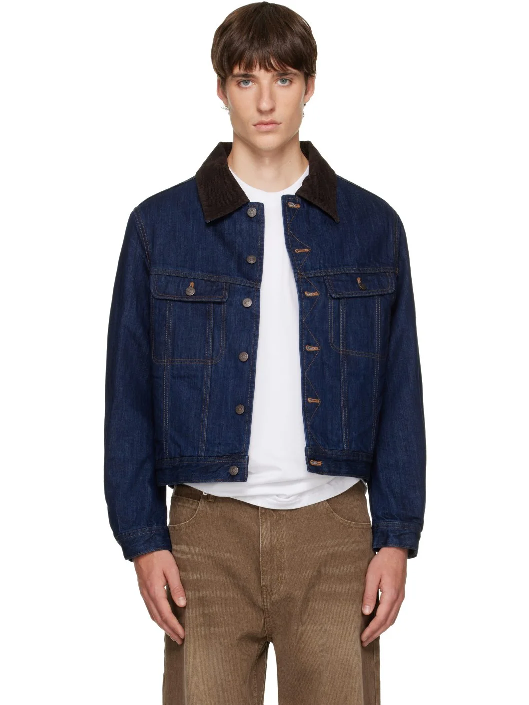 Blue Cord-Collar Denim Trucker Jacket - 1