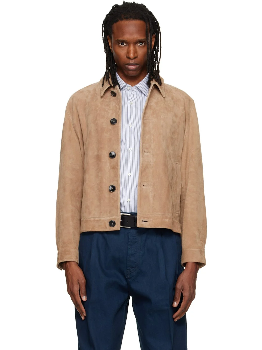 Beige Suede Stitched Pocket Detail Jacket - 1