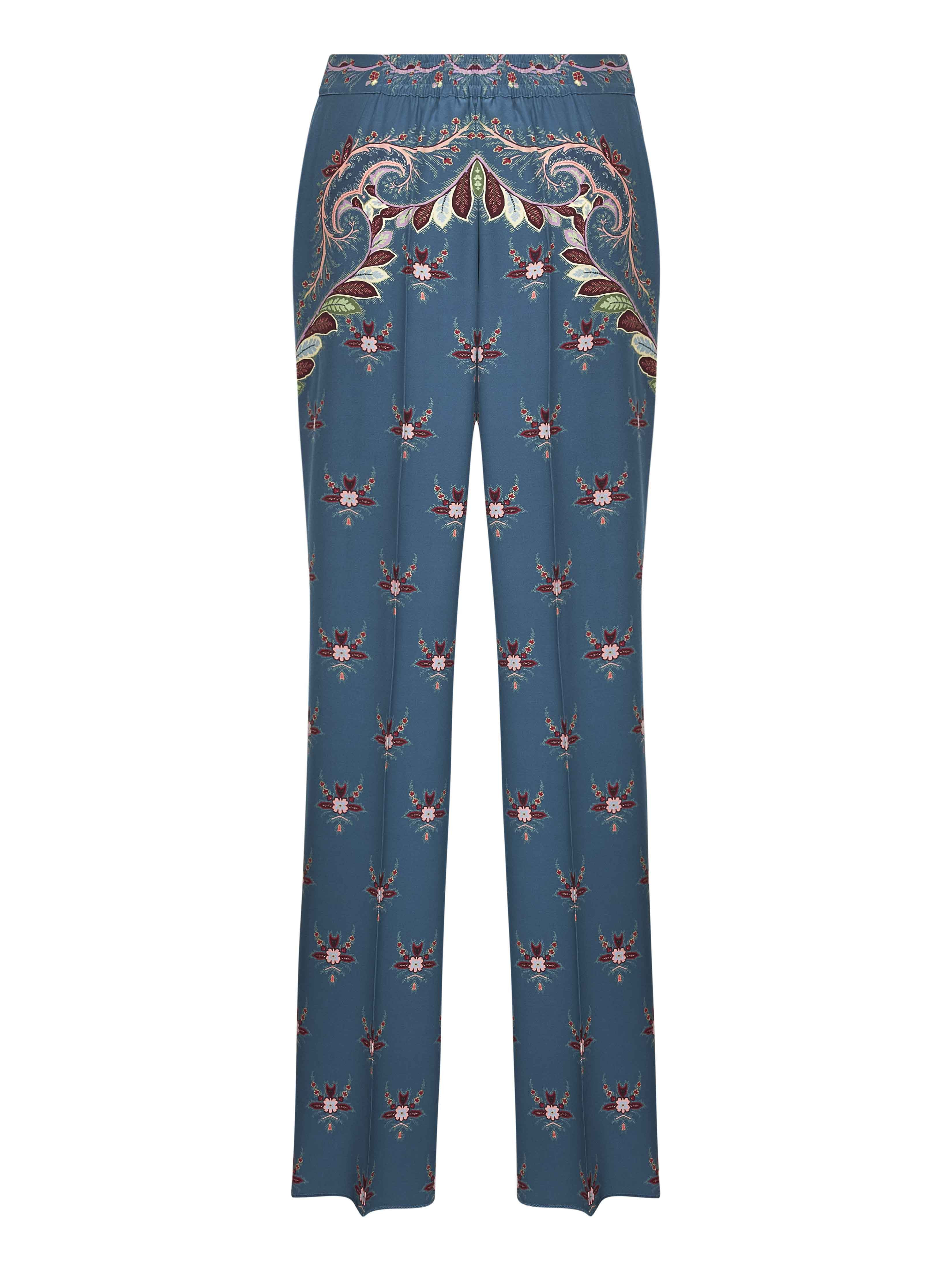 Light blue floral print crepe de chine palazzo trousers - 2