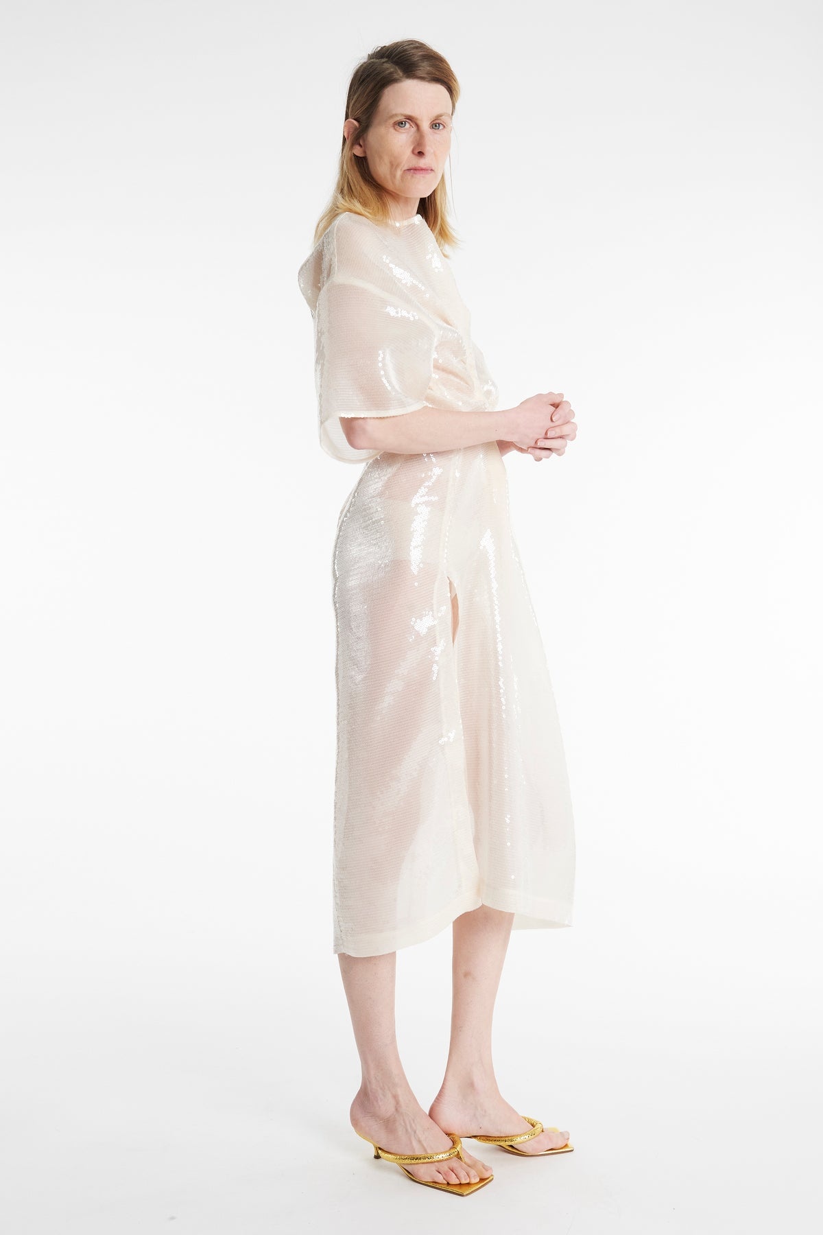 KNOTTED SEQUIN DRESS IVORY - 8