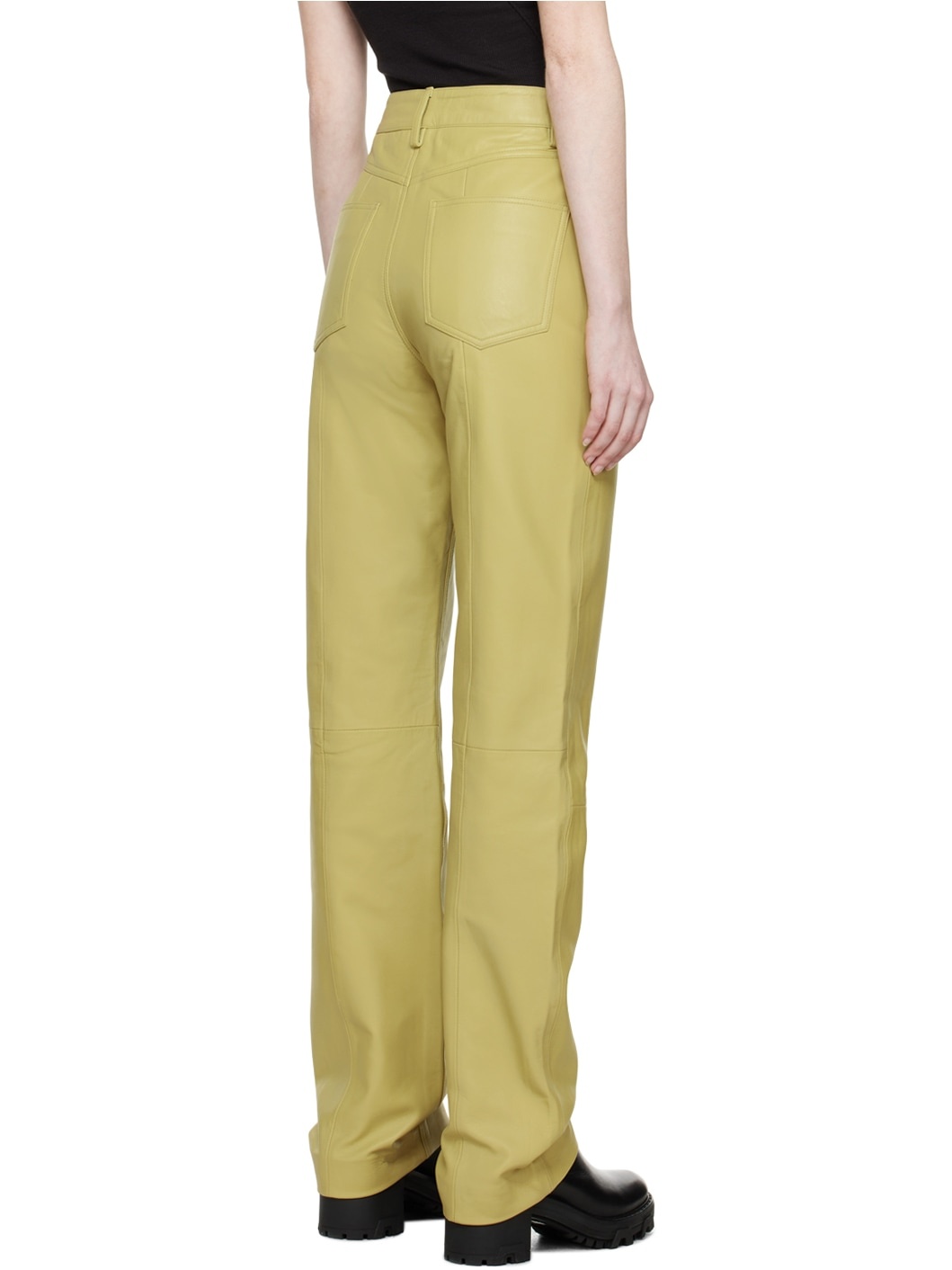 Green Straight-Leg  Leather Pants - 3