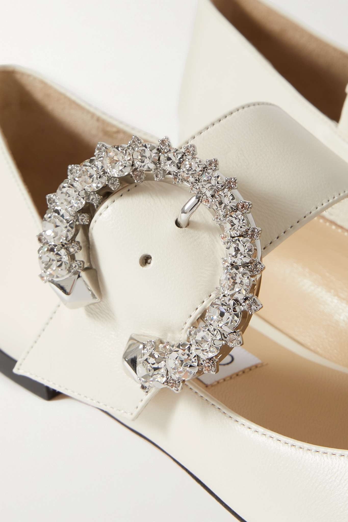 Melva crystal-embellished leather point-toe flats - 4