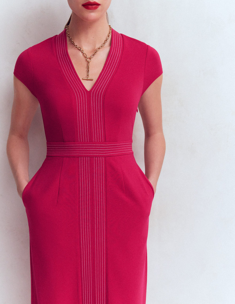 Topstitch Ponte Work Dress-Pomegranate 3