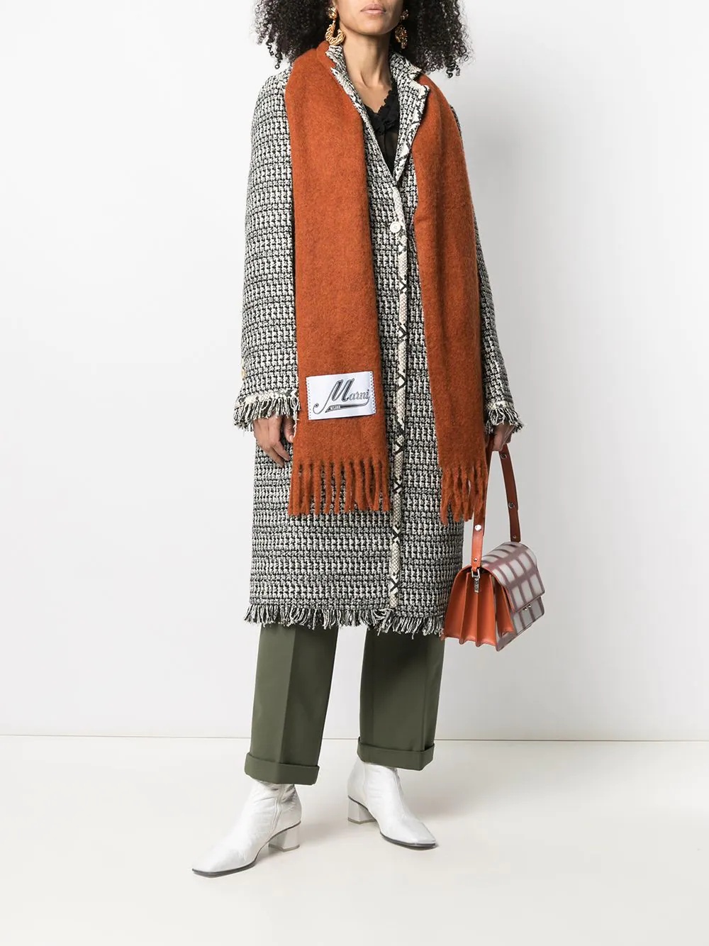 logo-patch fringed scarf - 2