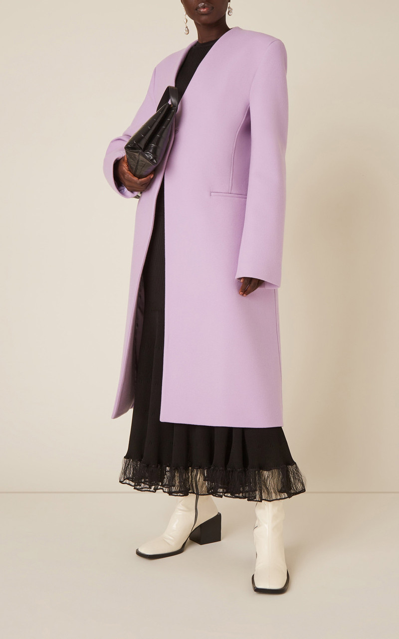 Single-Breasted Cashmere-Blend Collarless Coat purple 3