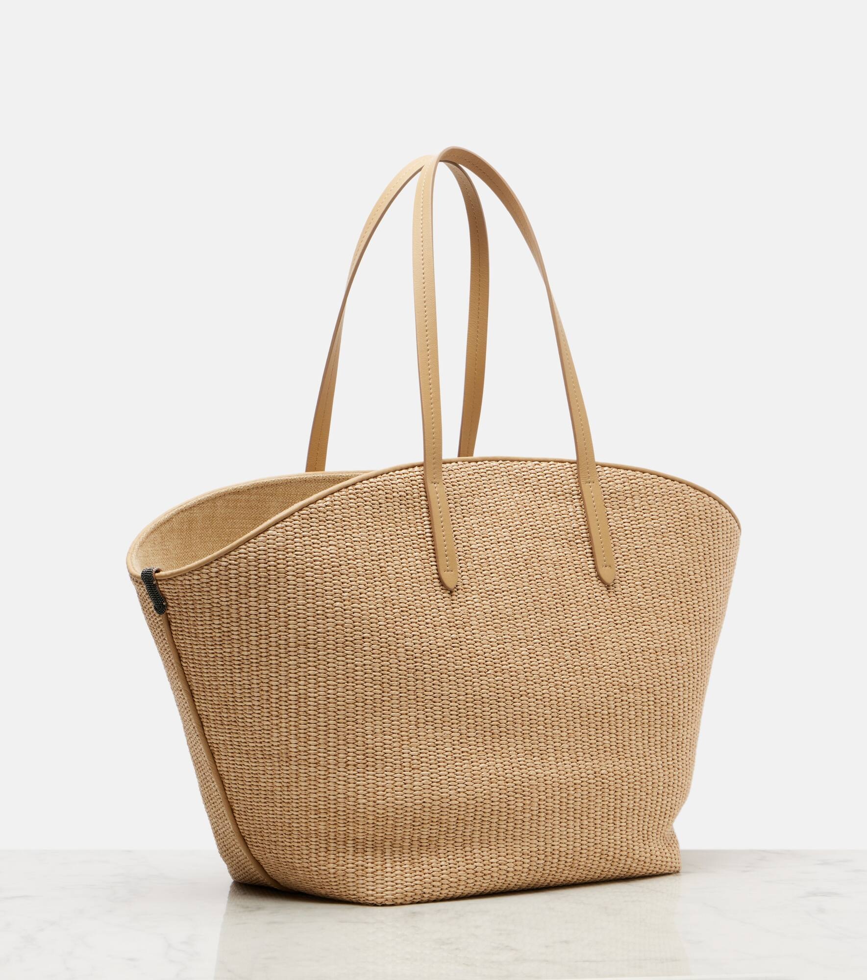 Monili leather-trimmed raffia-effect basket bag - 4