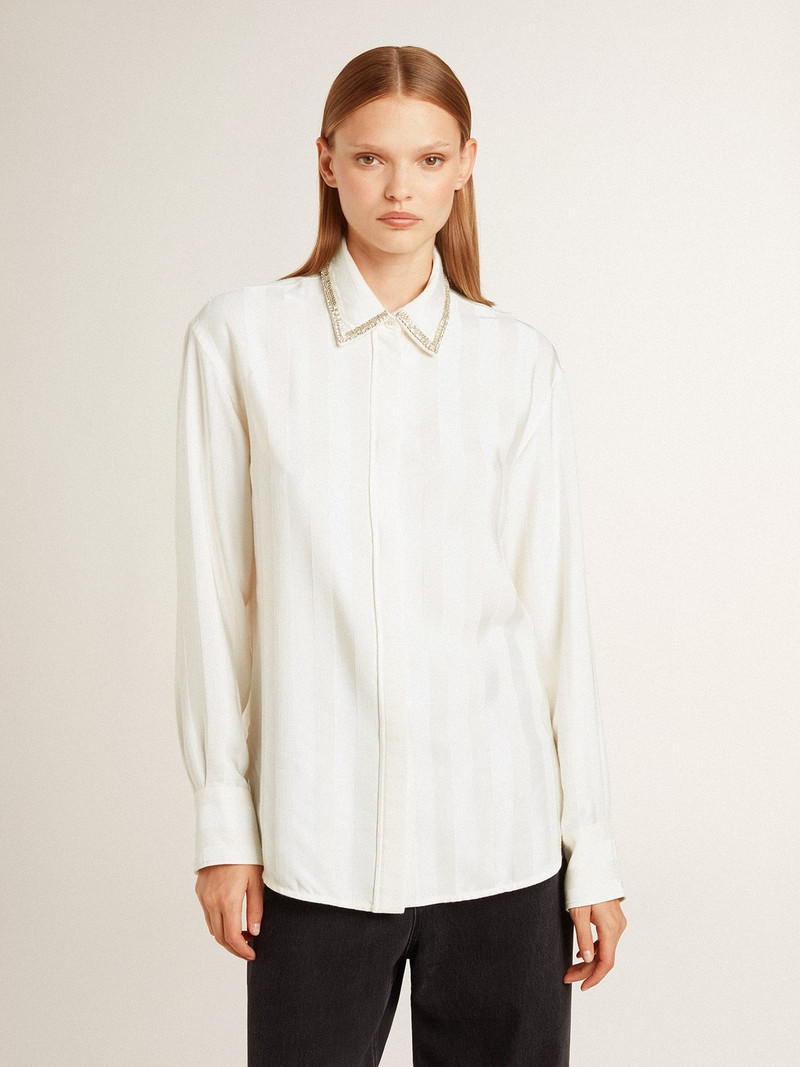 Golden Goose Women's shirt with a vertical striped pattern and crystal embroidery outlook