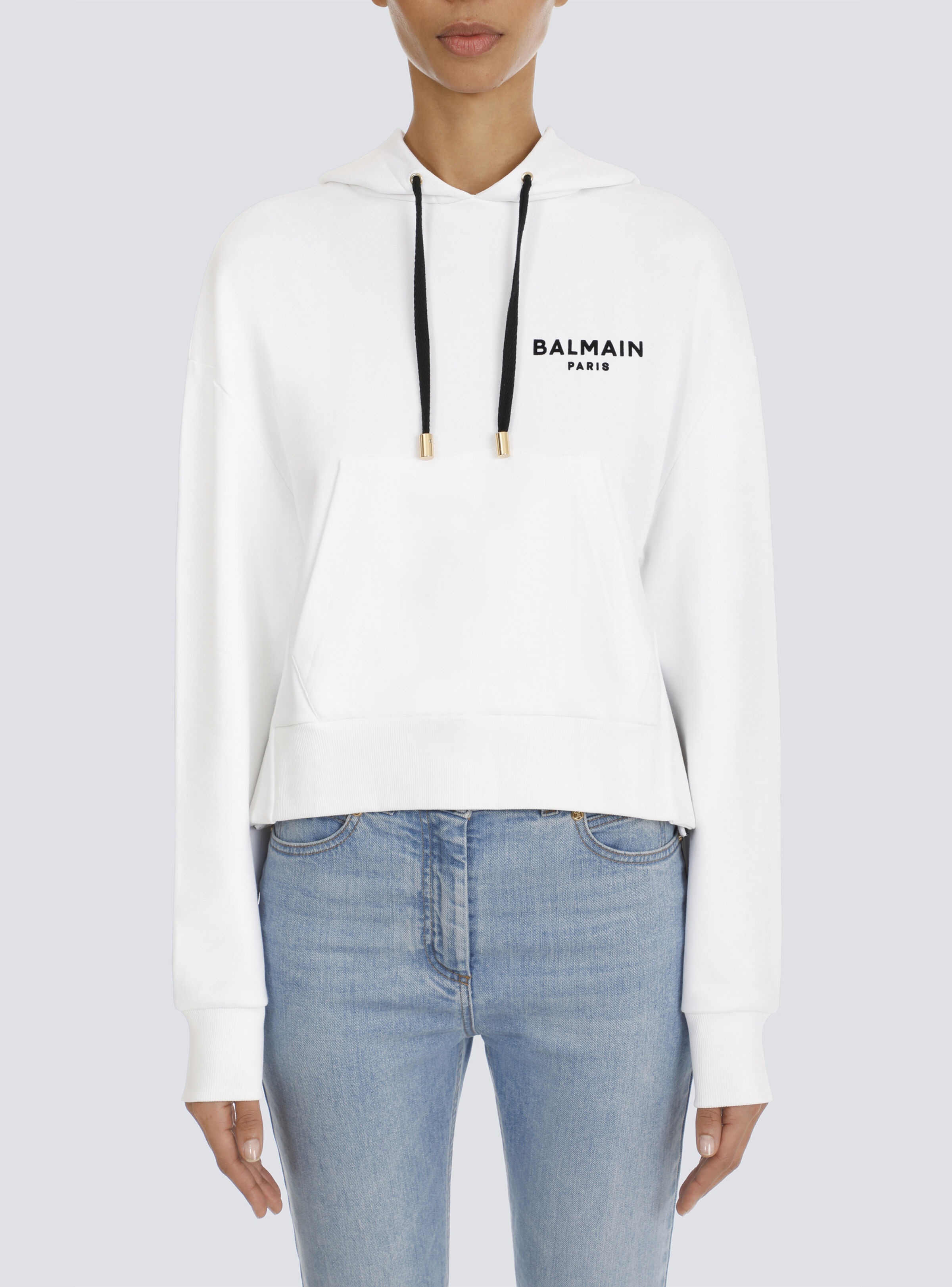 Eco-designed cotton sweatshirt with flocked Balmain logo - 2
