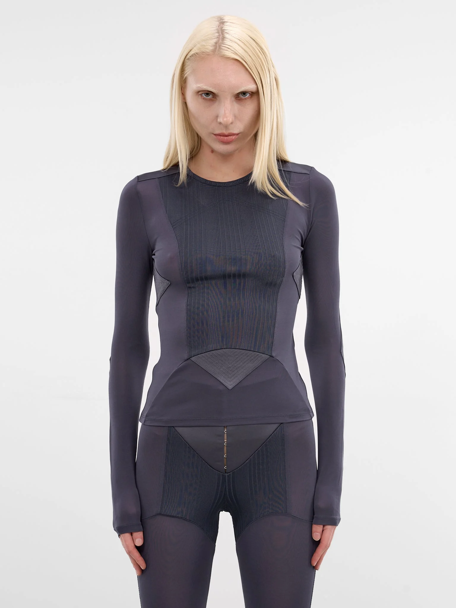 Petrol Satin Paneled Jersey Top - 1