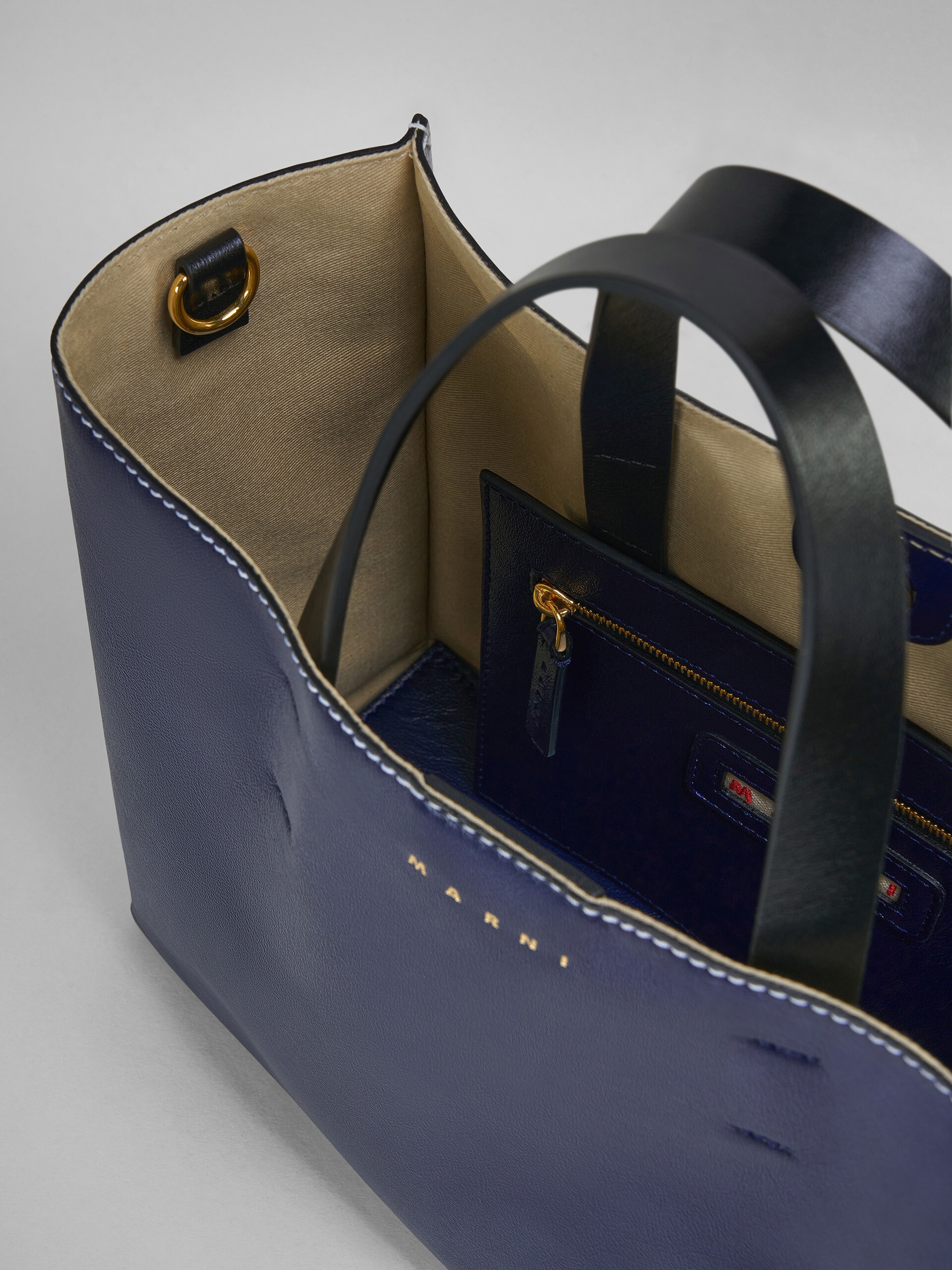 MUSEO SOFT BAG IN BLUE AND GREY LEATHER - 4