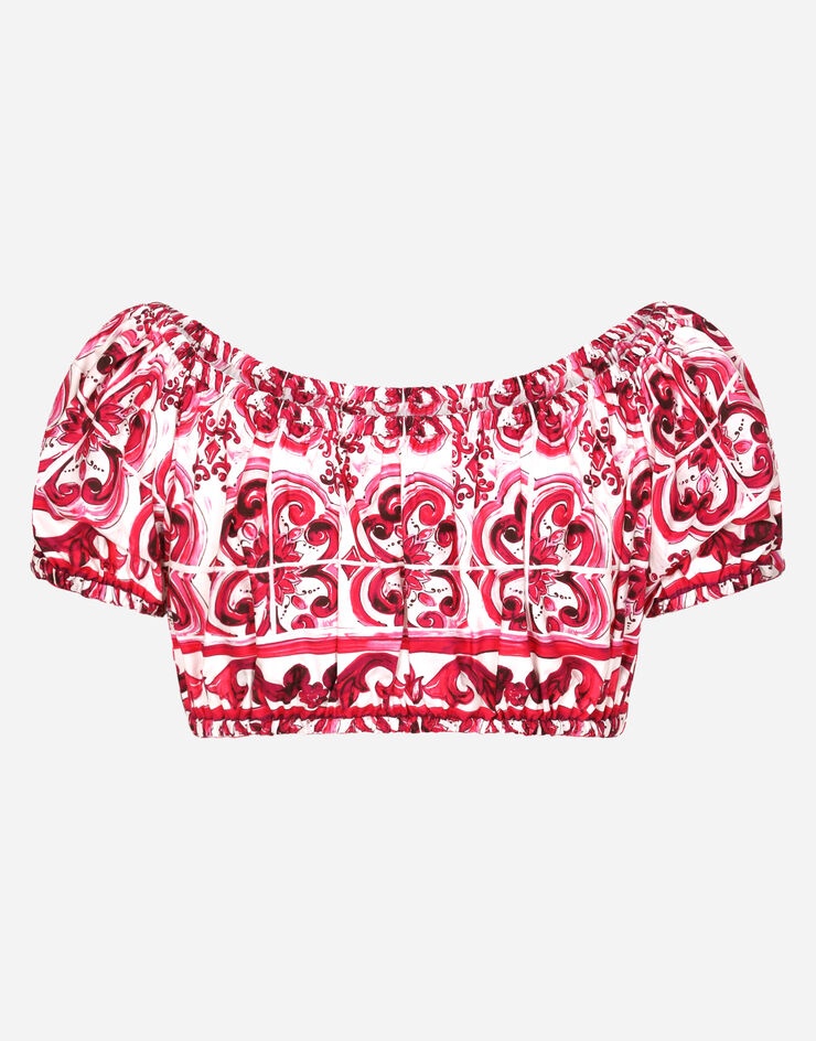 Majolica-print poplin crop top - 2