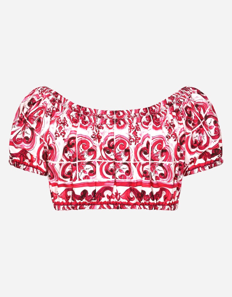 Majolica-print poplin crop top - 2