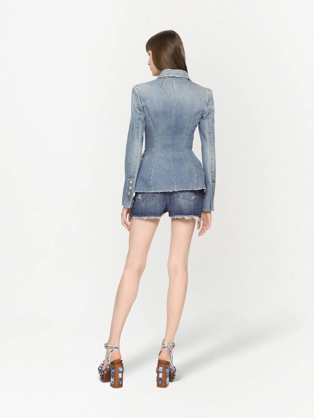 distressed high-rise denim shorts - 4
