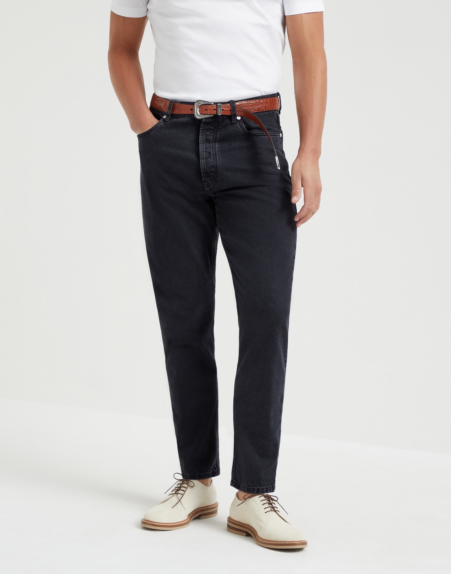 Greyscale denim iconic fit five-pocket trousers - 1