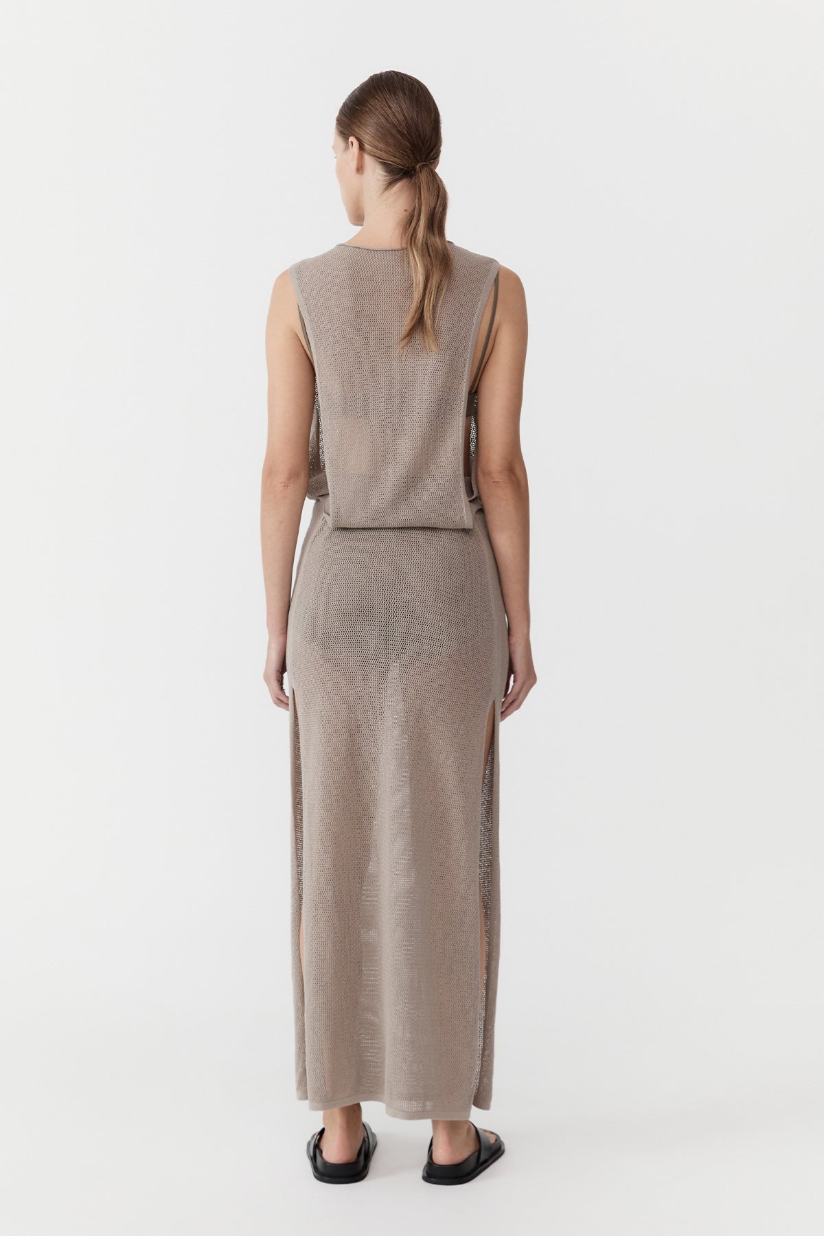 Mesh Tuck Back Maxi Dress - Fog - 5