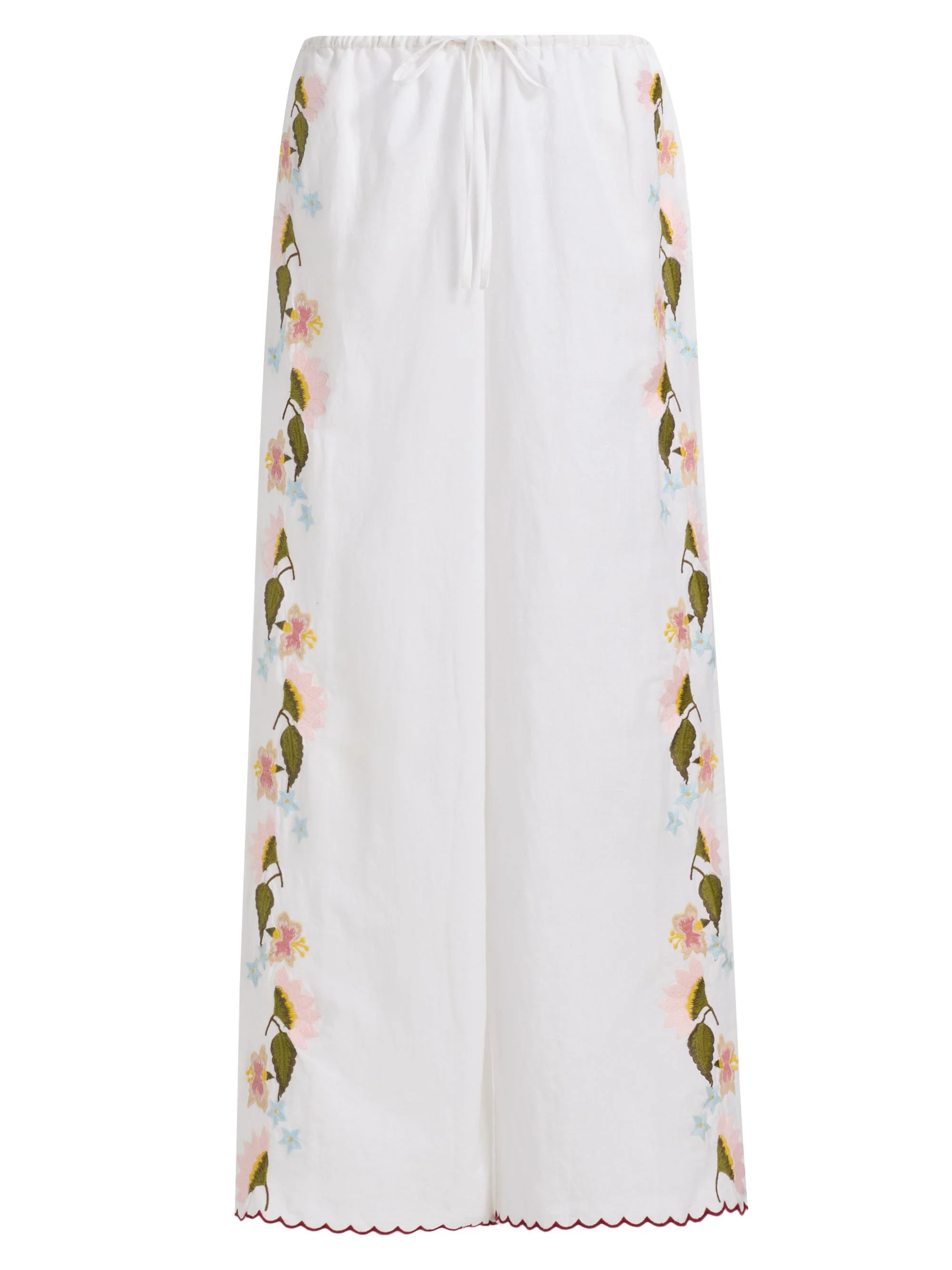 Women's Ermmano Embroidered Cotton-Linen Drawstring Pants - White - 1