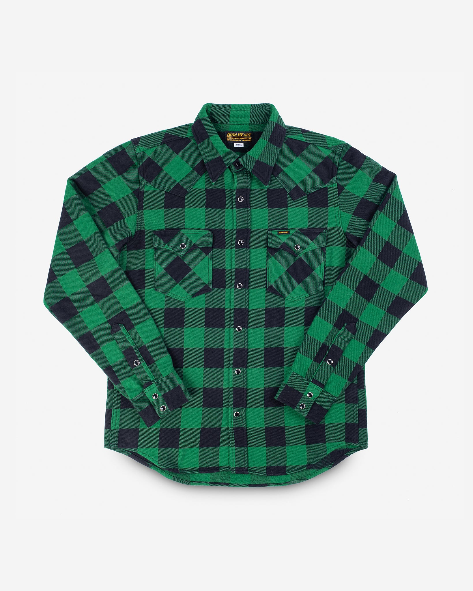 IHSH-232-GRN Ultra Heavy Flannel Buffalo Check Western Shirt - Green/Black - 1