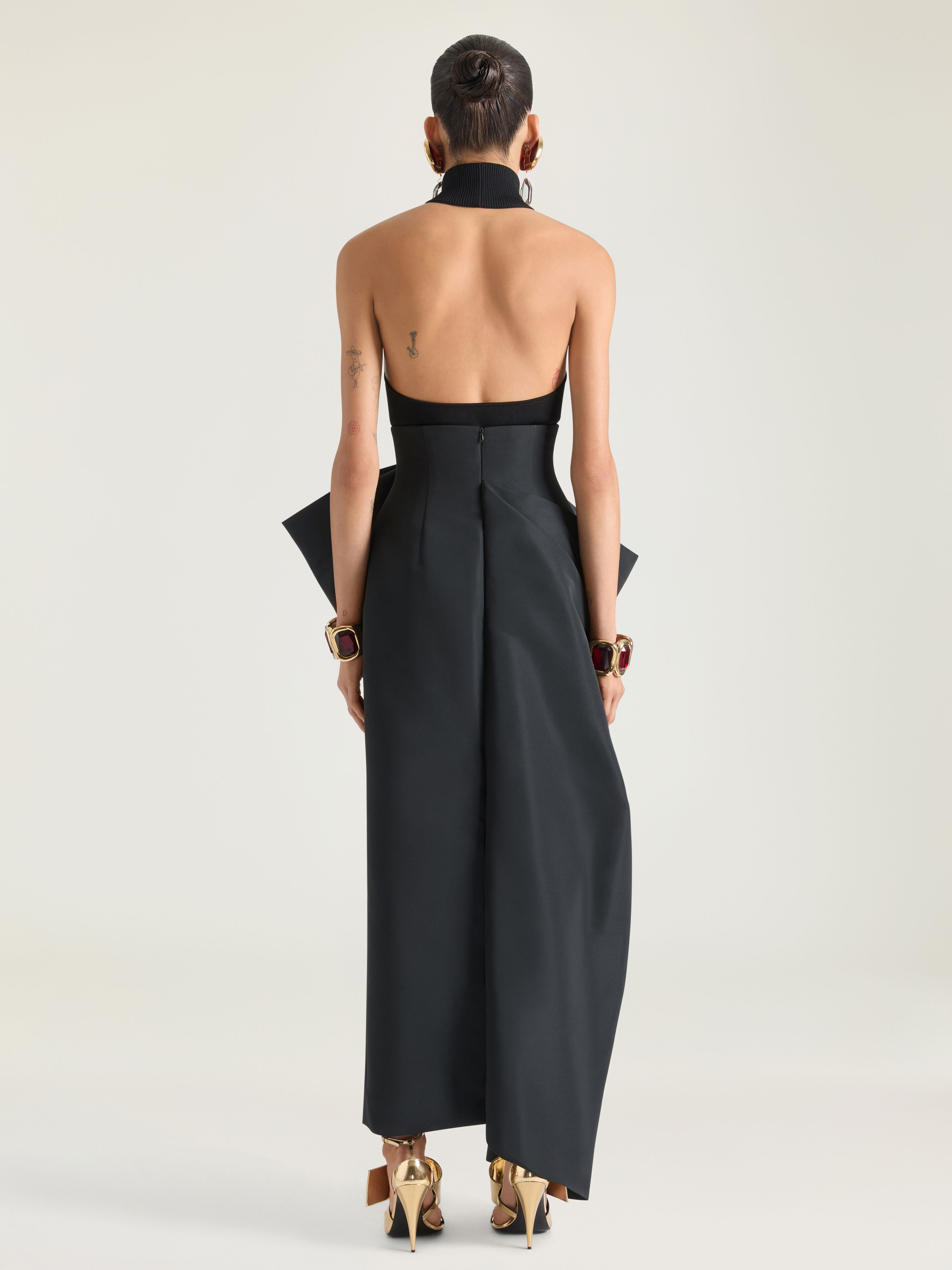 MIDI SKIRT IN POLYFAILLE WITH BOW DETAIL - 3