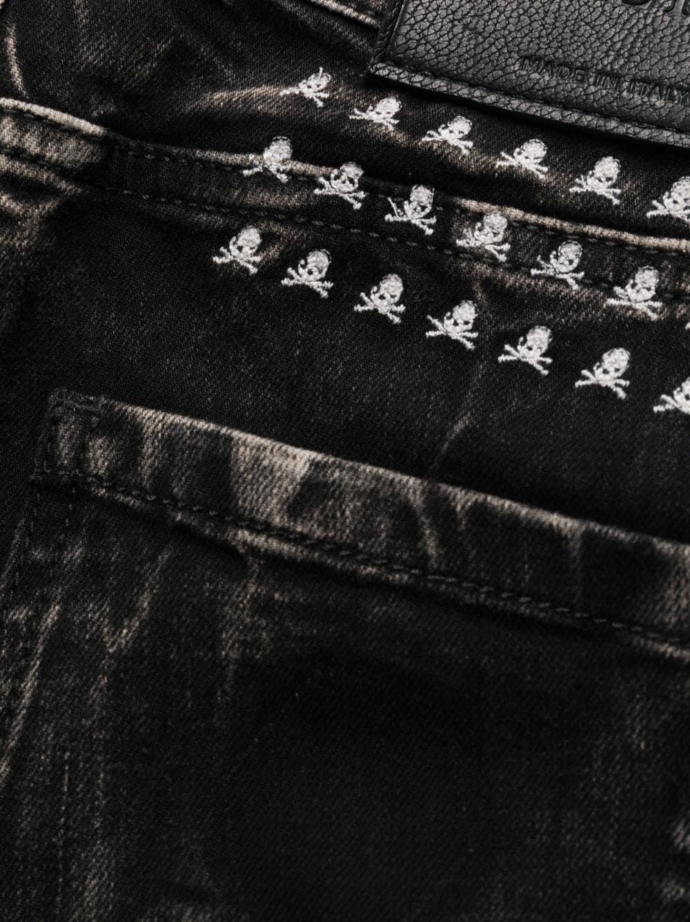 skull-embroidered ripped skinny jeans - 6