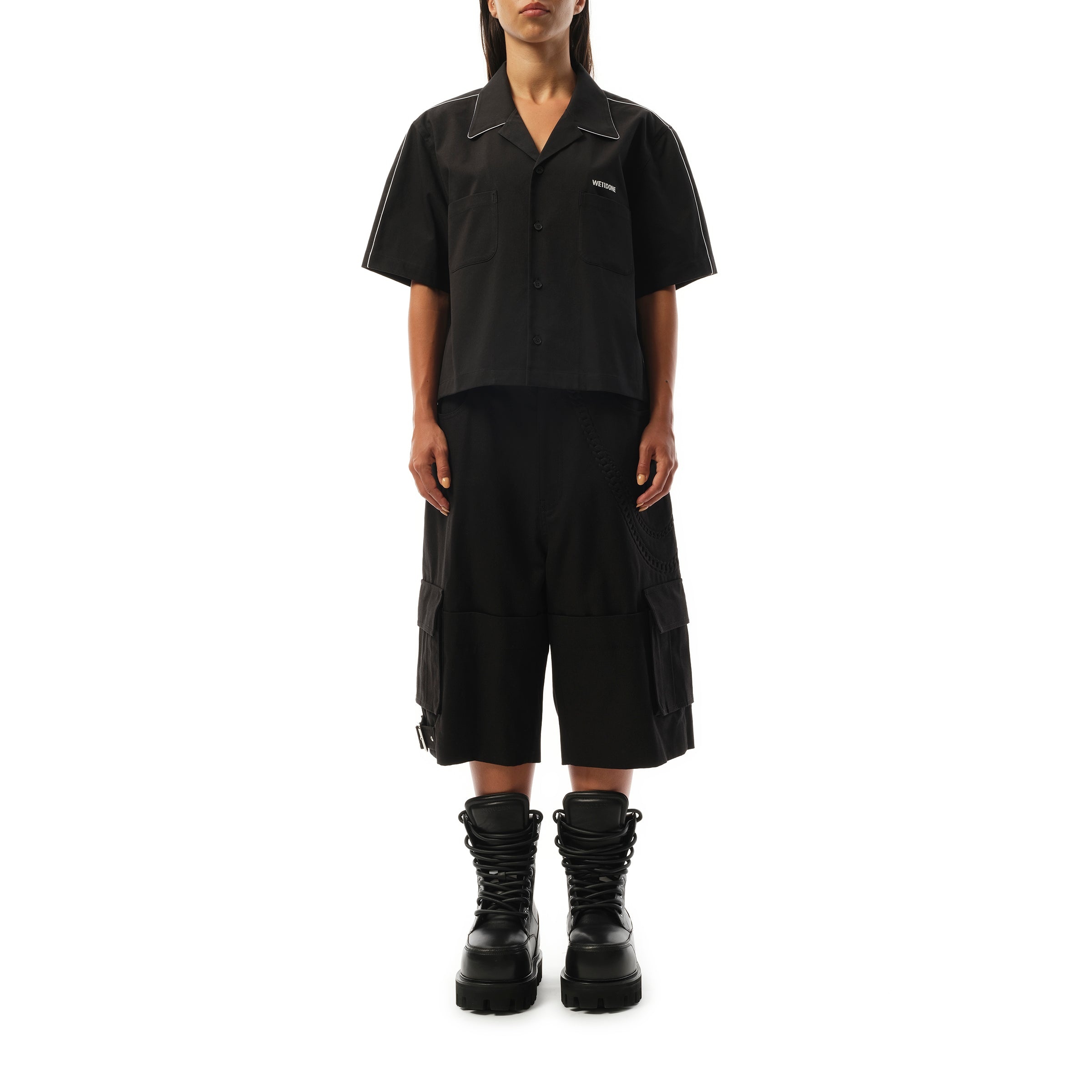 Short-Sleeved Convertible Shirt in Black - 4