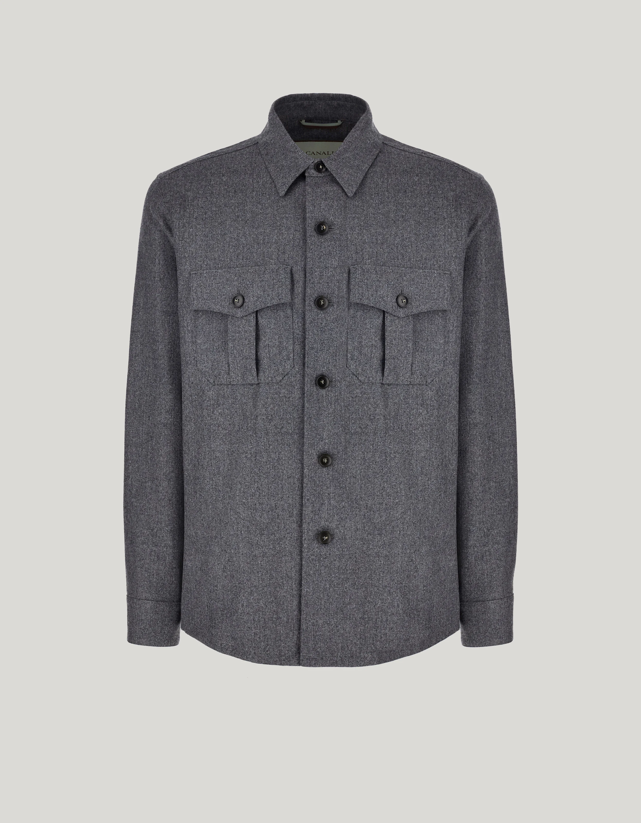 GRAY PURE WOOL SHIRT JACKET - IMPECCABILE - 1