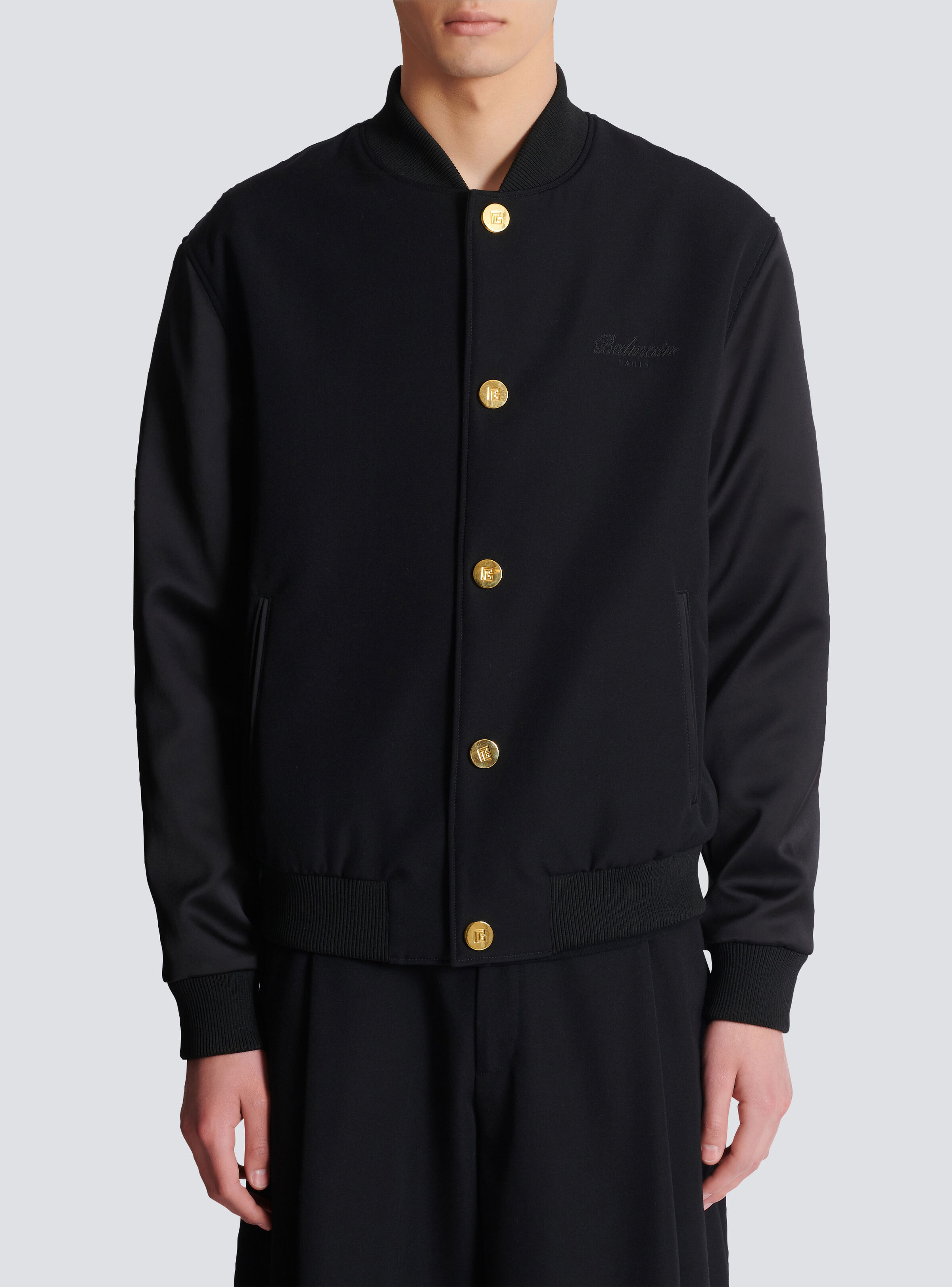 Varsity jacket in grain de poudre wool and satin - 5