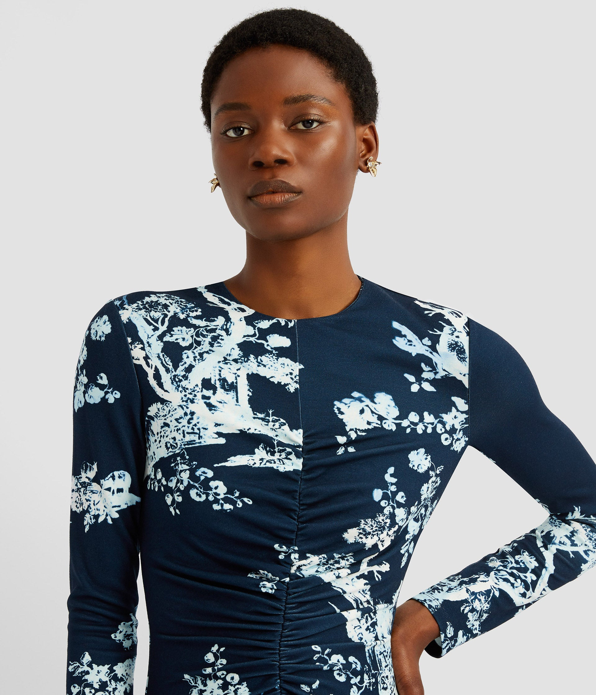 LONG SLEEVE DRAPED MIDI DRESS - 3