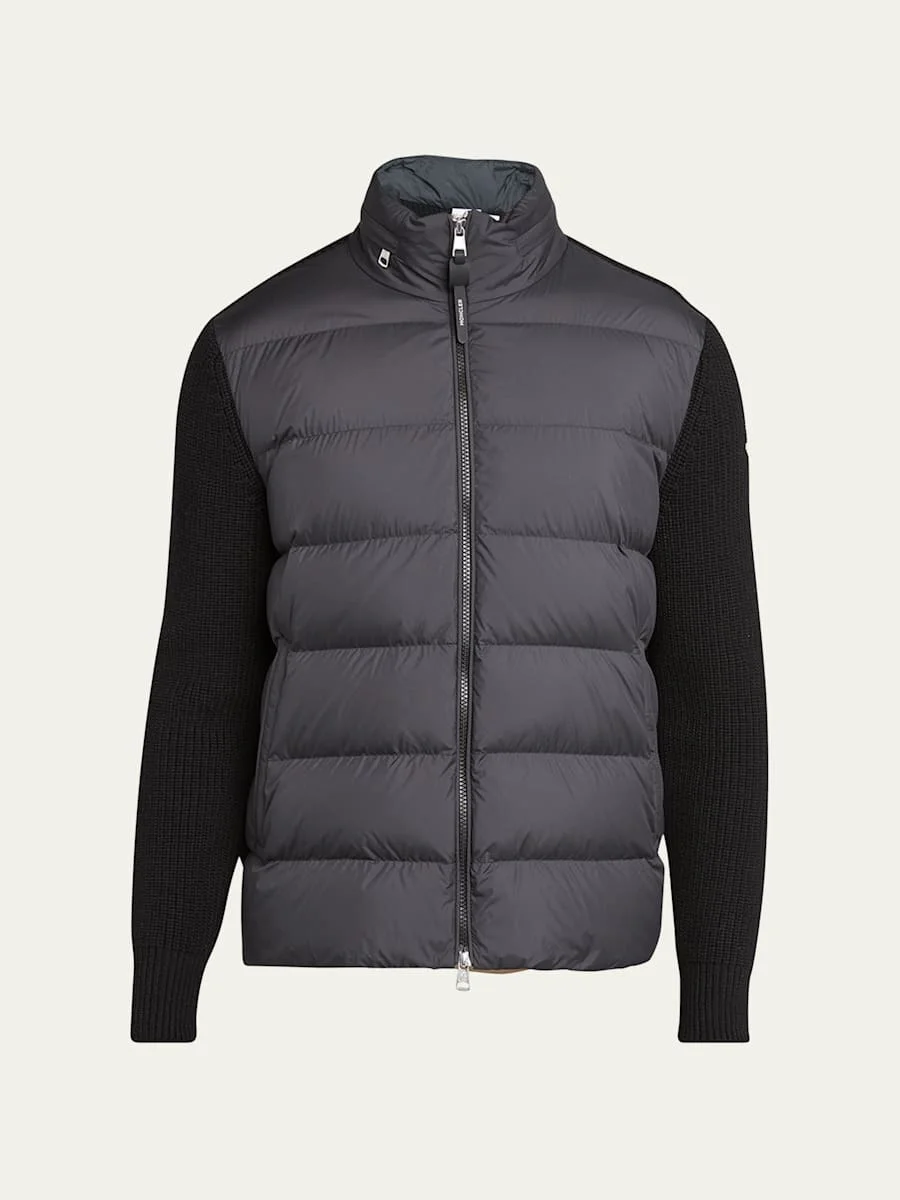 Men's Wool Knit Padded Jacket With Hood - 1