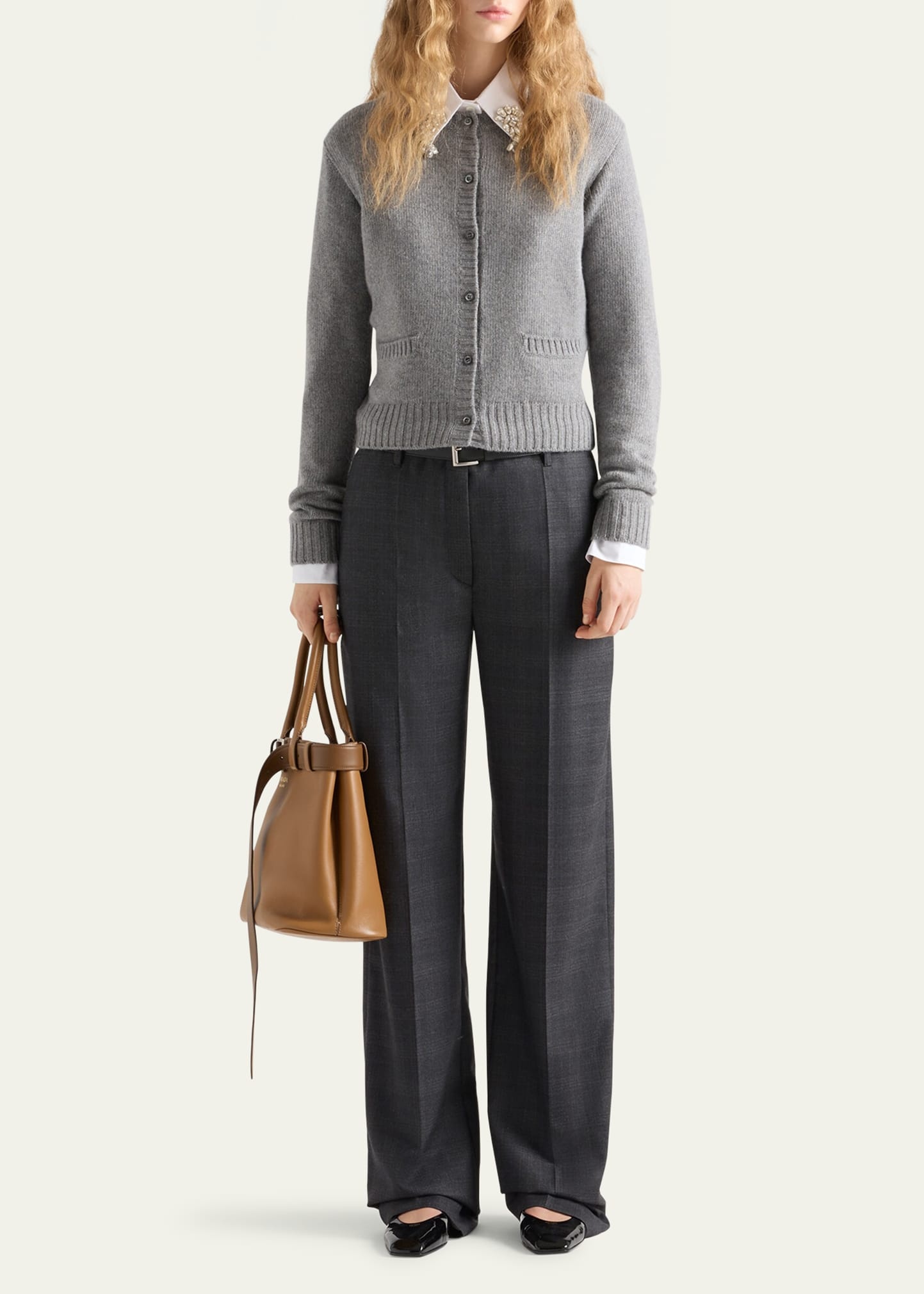 Ribbed Trim Cashmere Cardigan - 2