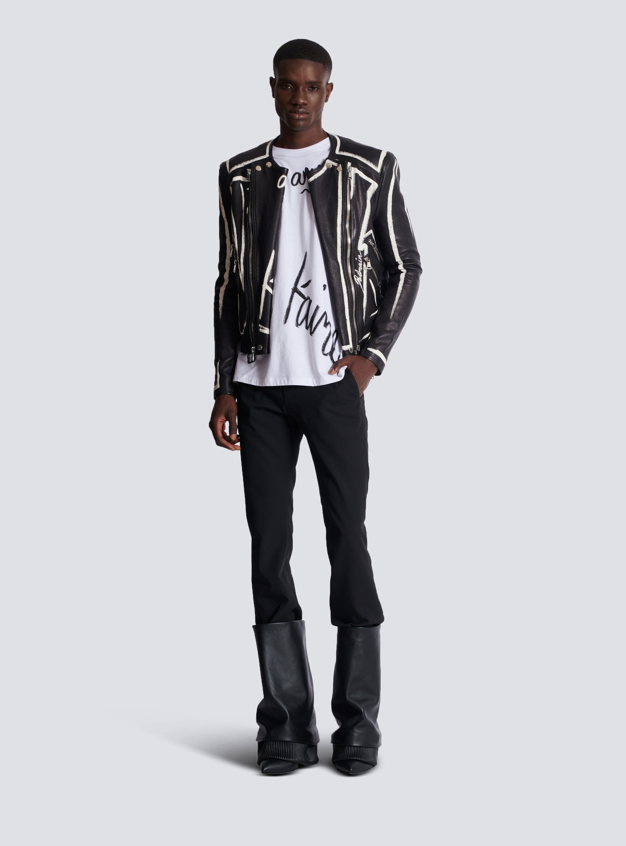 Leather biker jacket with "Love Letter" print - 2
