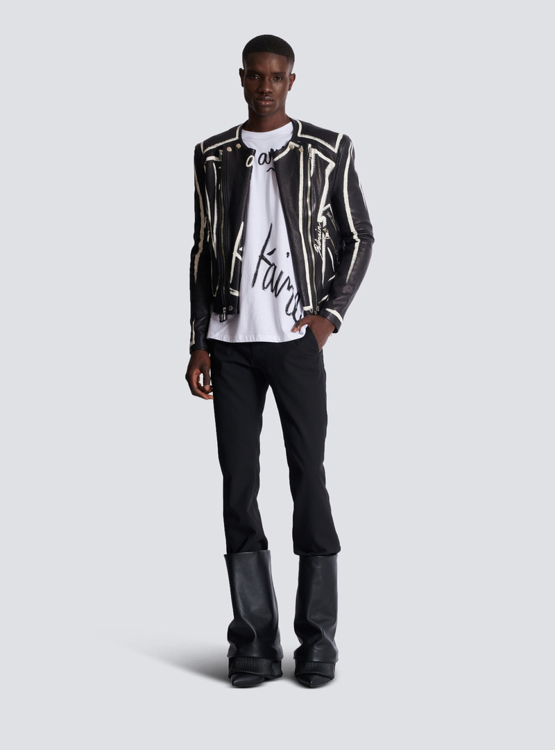 Balmain Leather biker jacket with "Love Letter" print outlook