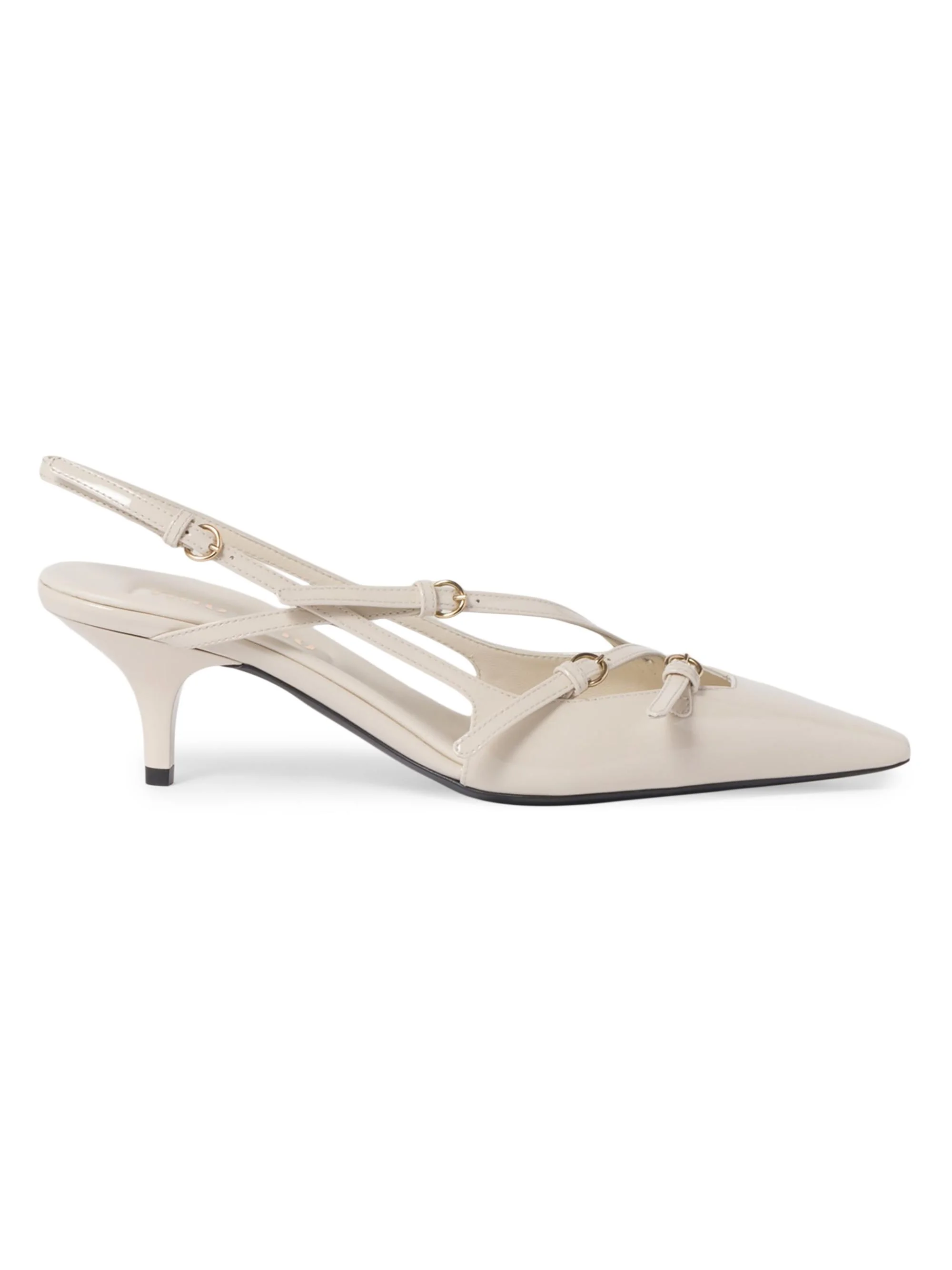Women's Patent Leather Slingbacks with Buckles - Beige Khaki - 1