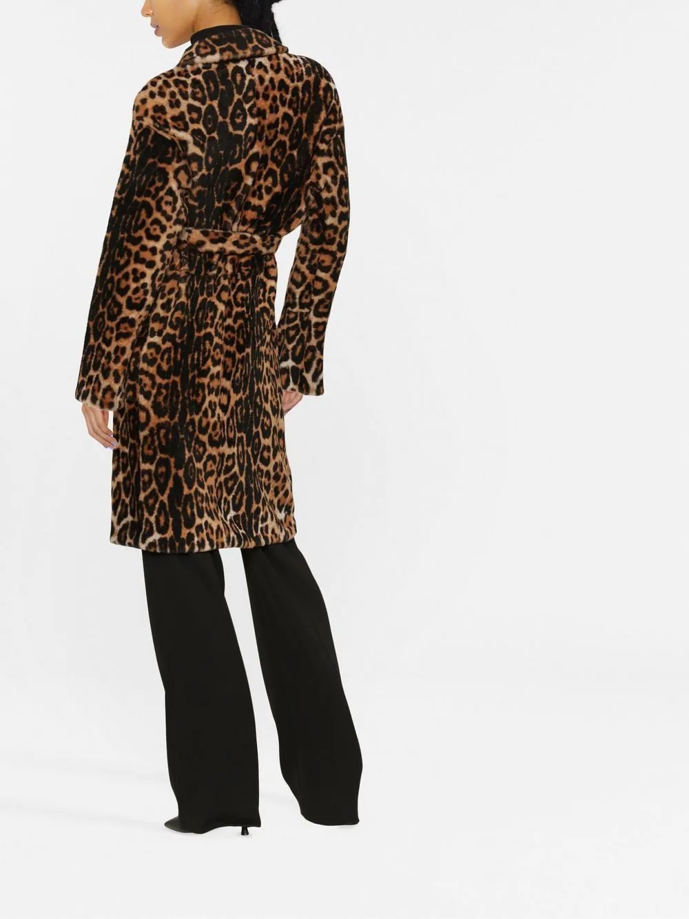 leopard print belted coat - 3