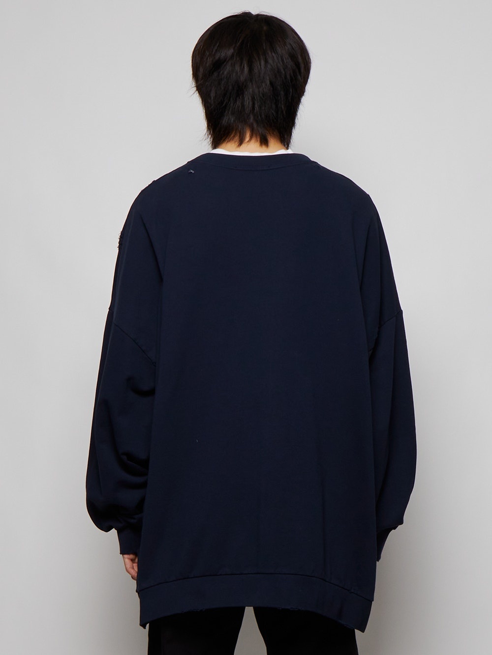 Raf Simons Sreapers Destroyed Crewneck Sweater Dark Navy | thewebster |  REVERSIBLE