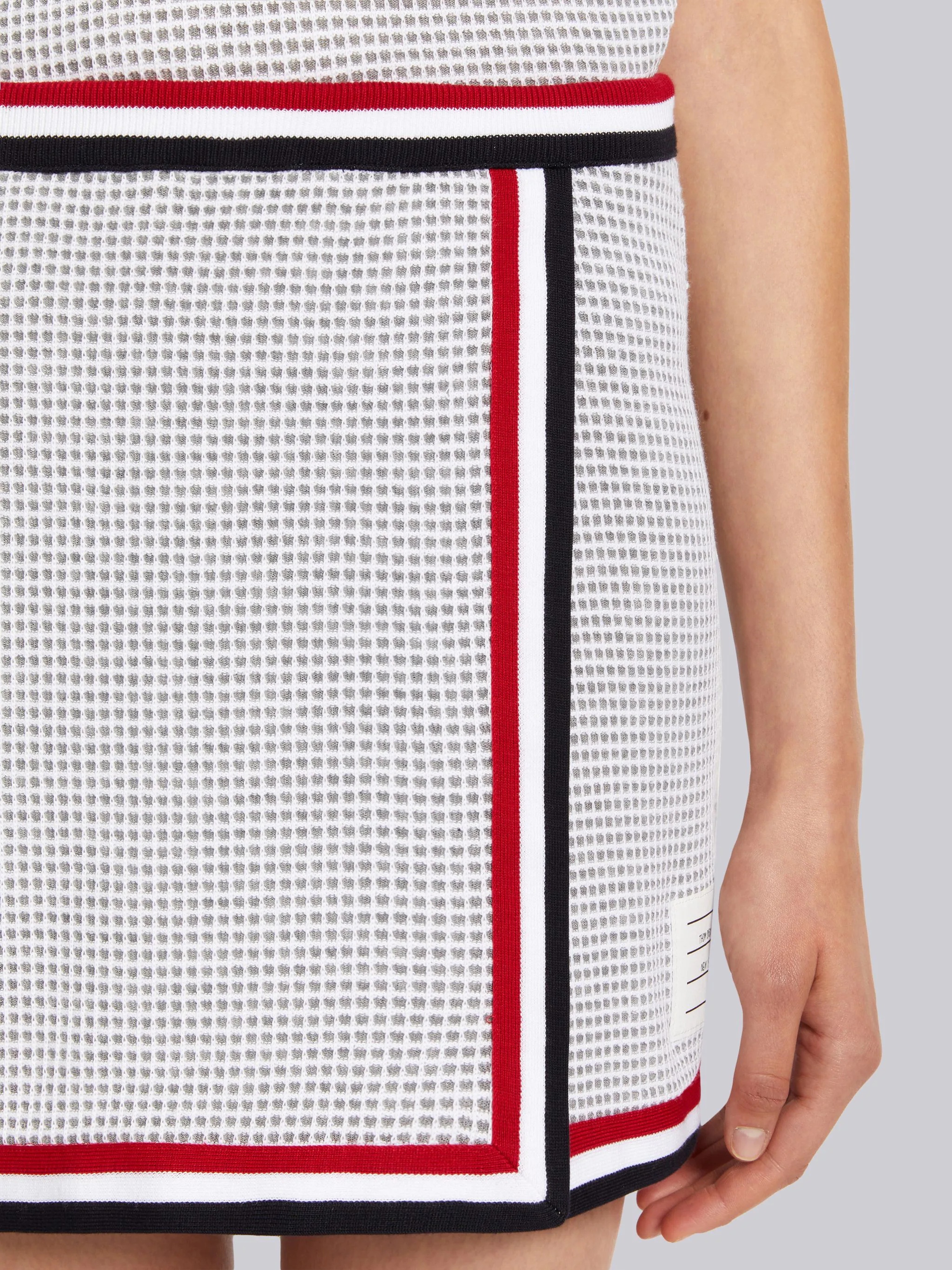 Light Grey Textured Bicolor Cotton Check Stripe Framing Mini Wrap Skirt - 5