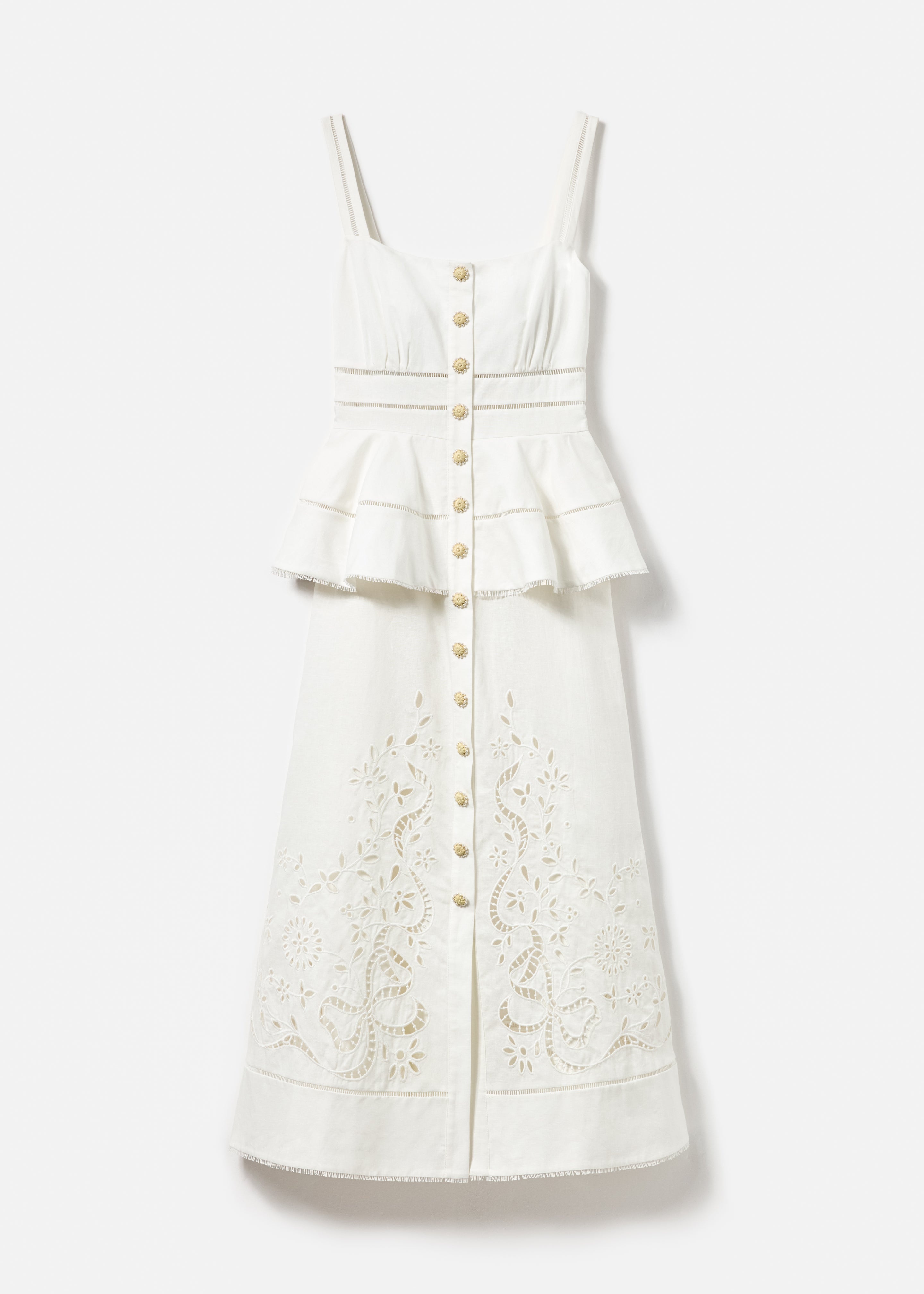 Cream Linen Peplum Midi Dress - 5