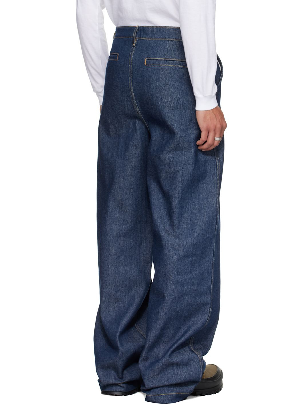Navy Concealed Button Straight Leg Jeans - 3