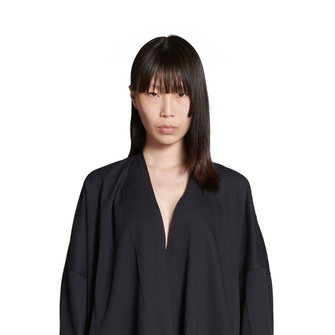 Women's Upcycled Long Sleeve Vareuse Dress in Dark Navy - 5