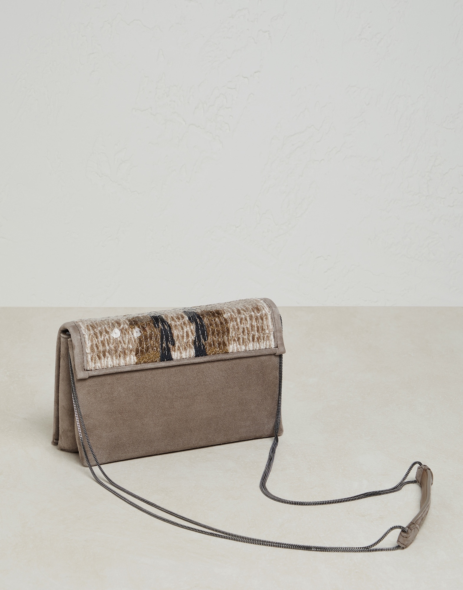 Dazzling Stripe Embroidery city bag in jute and cotton with monili - 2