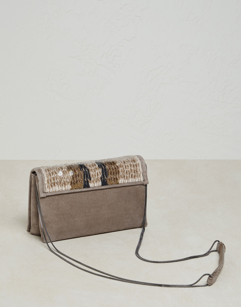 Dazzling Stripe Embroidery city bag in jute and cotton with monili 2