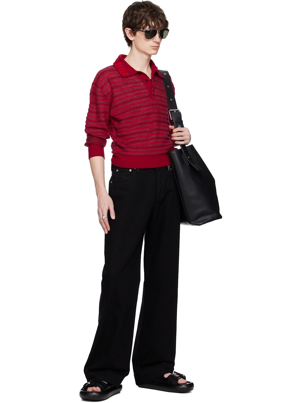 Black T-Bar Buckle Sandals - 5