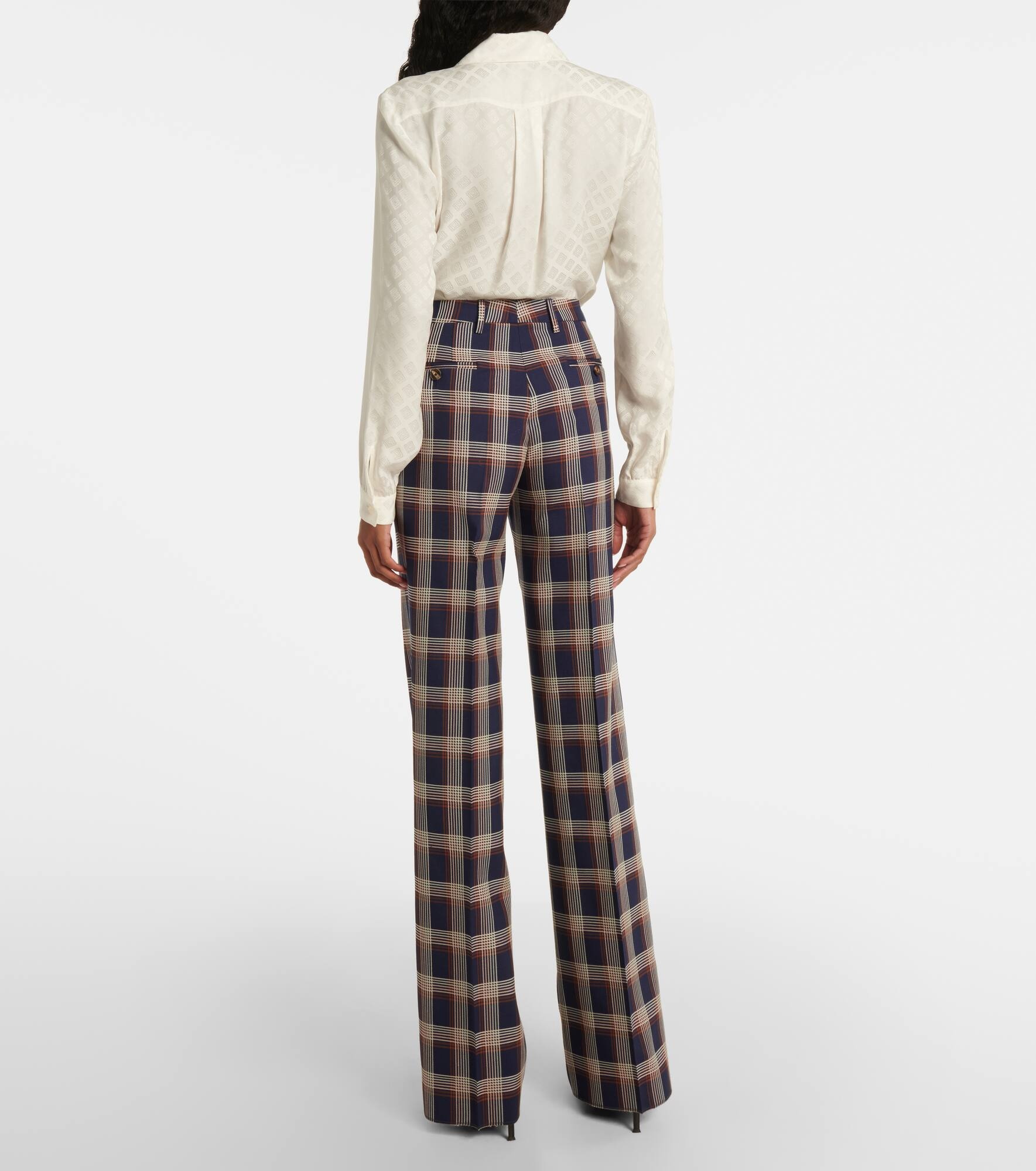Checked high-rise wool wide-leg pants - 3