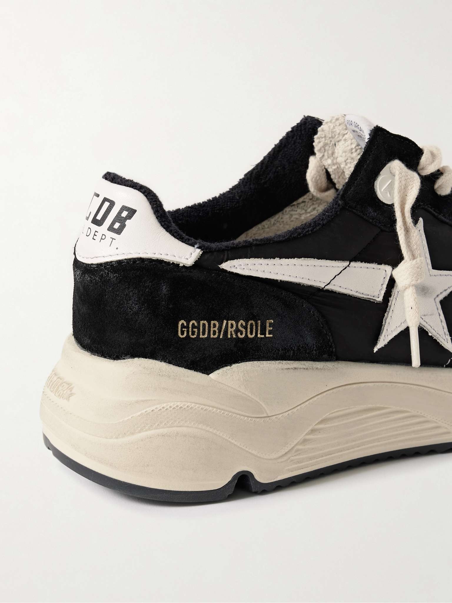 Running Sole Distressed Leather, Shell and Suede Sneakers - 6
