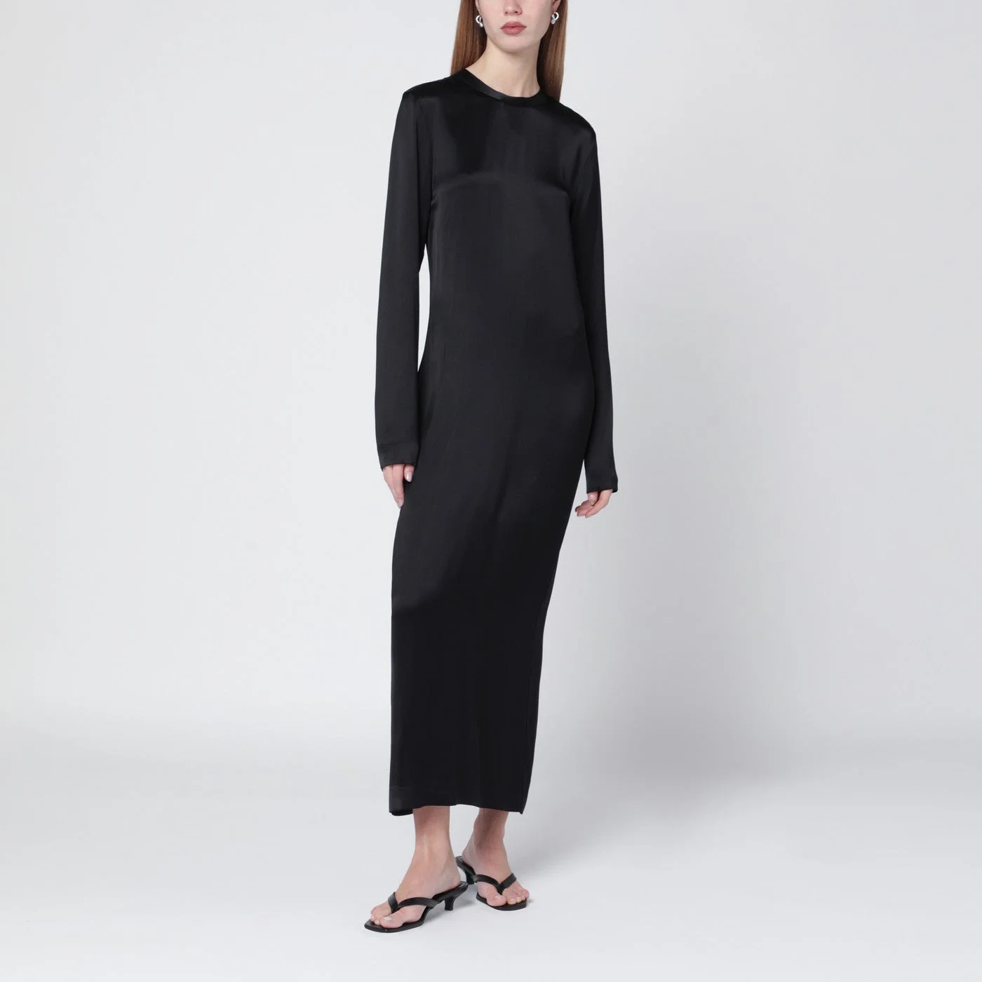 Black midi dress in lustrous viscose - 1